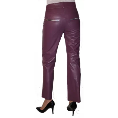 Pantalon cuir femme pantacourt agneau violet modèle Delia 