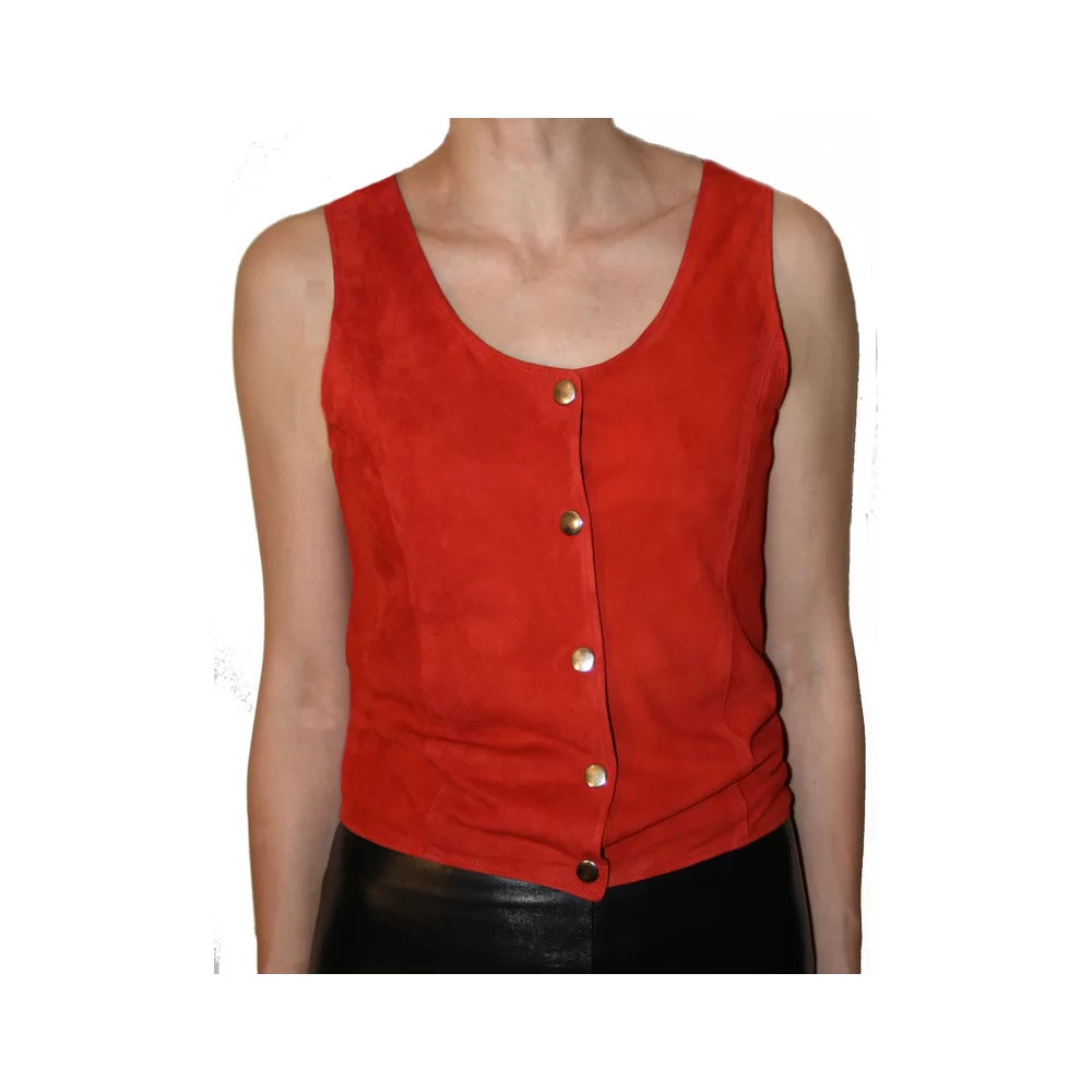 Gilet daim femme agneau velours rouge modèle Isira