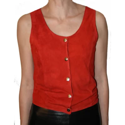 Gilet daim femme agneau velours rouge modèle Isira