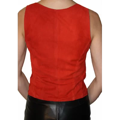 Gilet daim femme agneau velours rouge modèle Isira