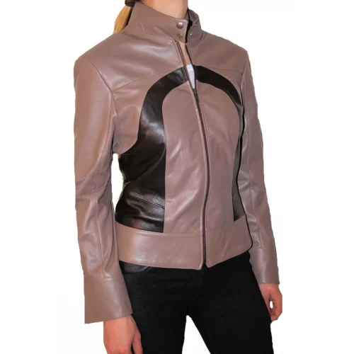 Blouson cuir femme bicolore agneaux marrons modèle Parissa