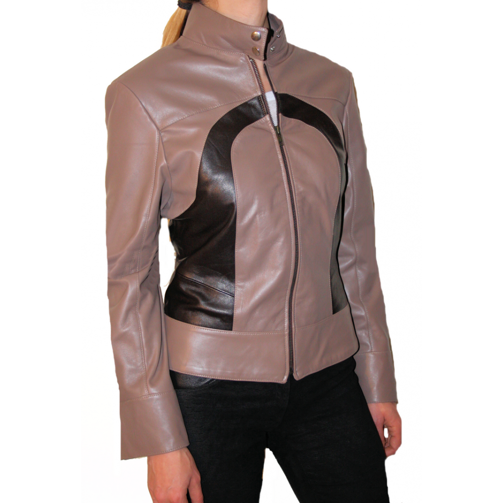 Blouson cuir femme bicolore agneaux marrons  modèle Parissa