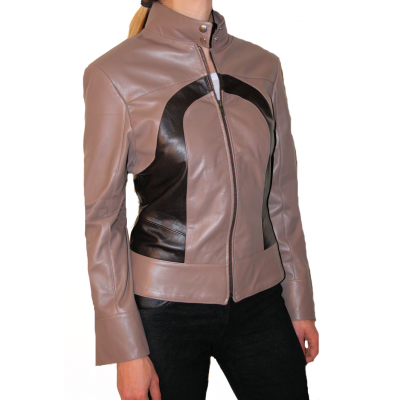 Blouson cuir femme bicolore agneaux marrons  modèle Parissa