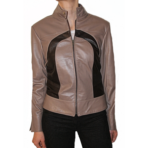 Blouson cuir femme bicolore agneaux marrons  modèle Parissa