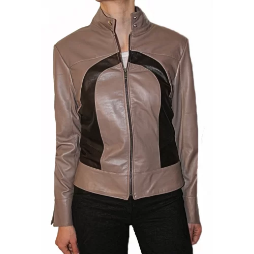 Blouson cuir femme bicolore agneaux marrons modèle Parissa