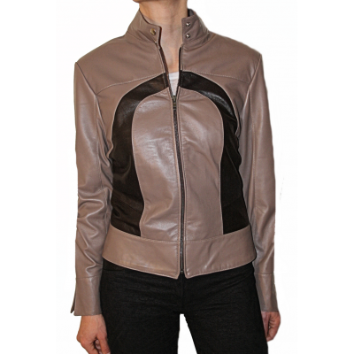 Blouson cuir femme agneau marron bicolore modèle Parissa