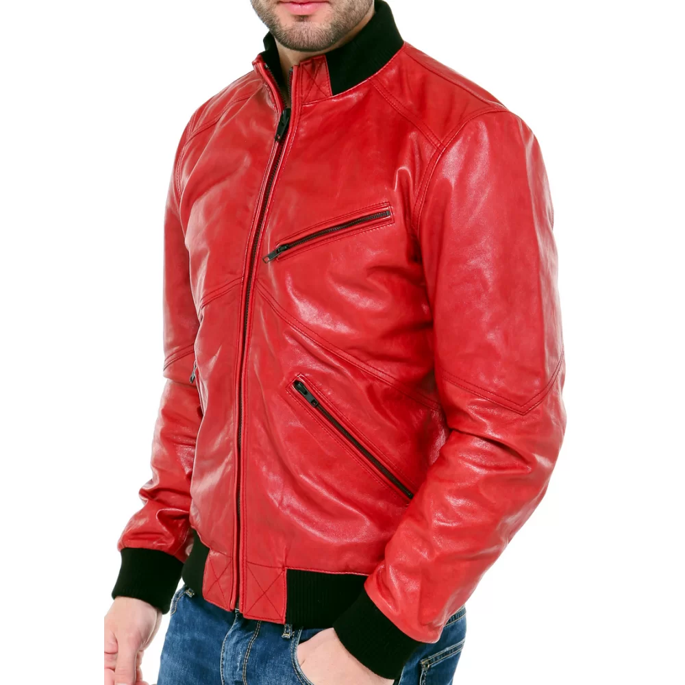 Blouson homme style teddy cuir agneau rouge modèle Manilo