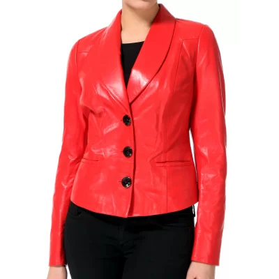  Veste courte cuir femme agneau plongé rouge modèle Asturia