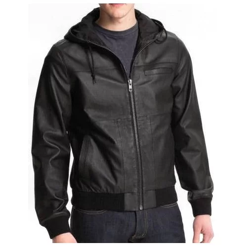 Blouson homme cuir à capuche agneau noir modèle Rilika