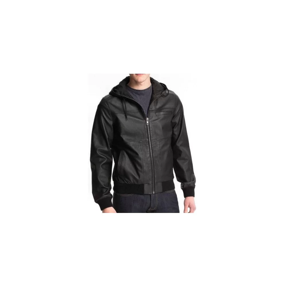 Blouson homme cuir à capuche agneau noir modèle Rilika