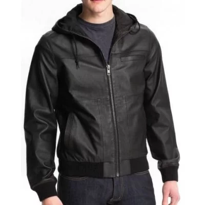 Blouson homme cuir à capuche agneau noir modèle Rilika