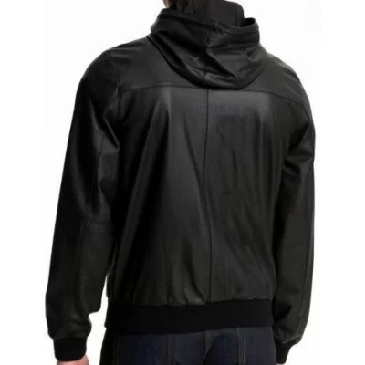 Blouson homme cuir à capuche agneau noir modèle Rilika