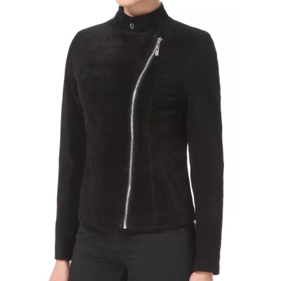 Blouson femme tyle perfecto peau velours daim noir modèle Mira