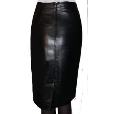  Jupe cuir  style crayon agneau plongé noir modèle Paula