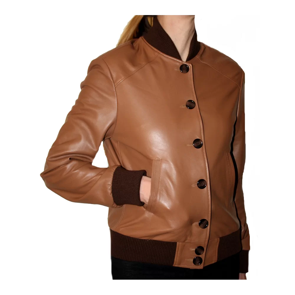 Blouson cuir femme agneau marron caramel modèle Inissa