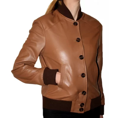 Blouson cuir femme agneau marron caramel modèle Inissa