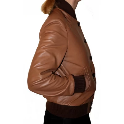 Blouson cuir femme agneau marron caramel modèle Inissa