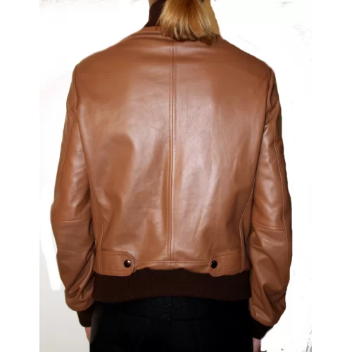 Blouson cuir femme agneau marron caramel modèle Inissa