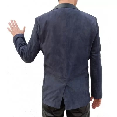  Veste blazer cuir homme peau velours bleu et cuir noirmodèle Sunny