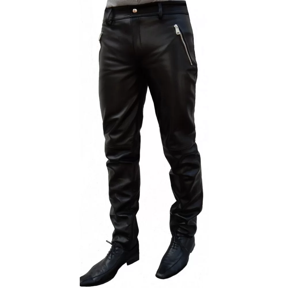 pantalon homme cuir noir en veau noir modèle Barcilia, cuir épais