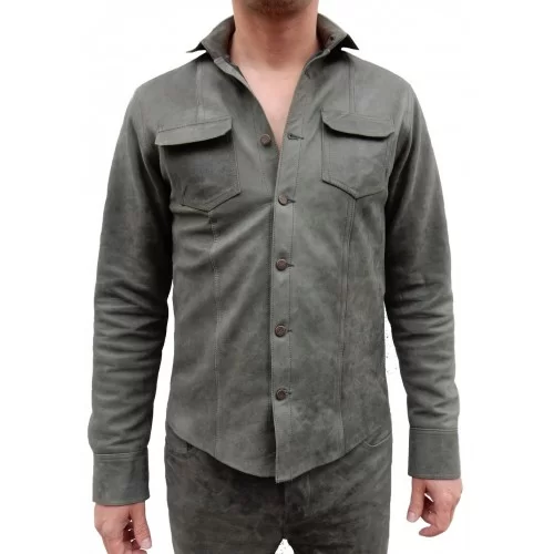 Chemise cuir homme agneau gris vintage gris modèle Rosio