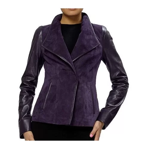 Veste cuir femme bimatière agneau et peau velours modèle Violette