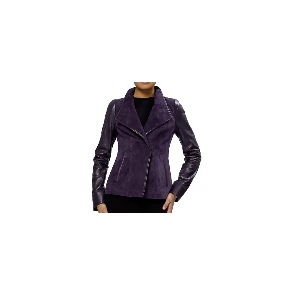 Veste cuir femme bimatière agneau et peau velours modèle Violette