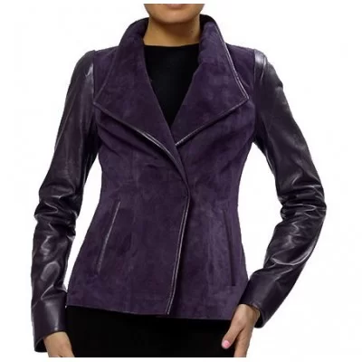 Veste cuir femme bimatière agneau et peau velours modèle Violette