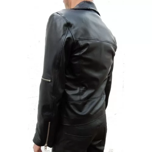 Blouson style perfecto agneau noir et python véritable noir modèle Indiana