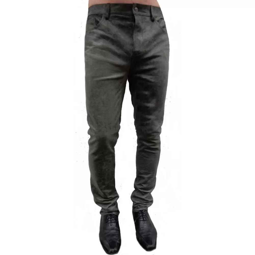 Pantalon cuir homme gris agneau vieilli modèle Lindon