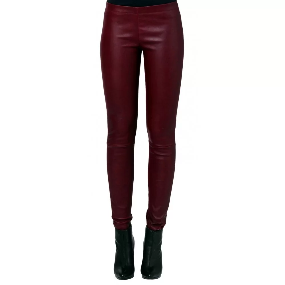 Pantalon legging sans poches ni ceinture cuir agneau stretch femme modèle feline