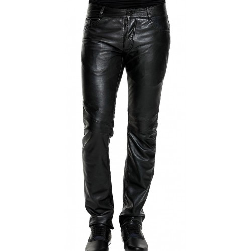 Pantalon cuir homme type jeans cuir épais mouton  noir modèle Mickael