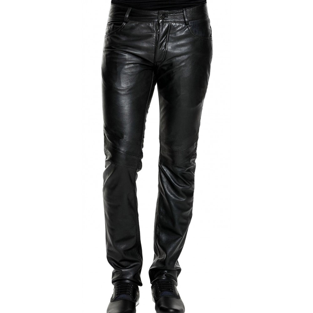 Pantalon cuir homme type jeans cuir épais mouton  noir modèle Mickael