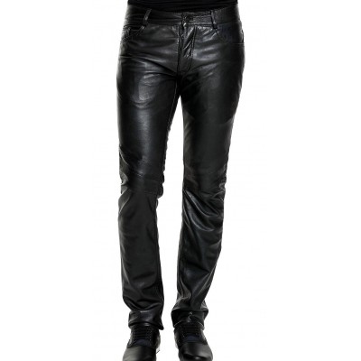 Pantalon cuir homme type jeans cuir épais mouton  noir modèle Mickael