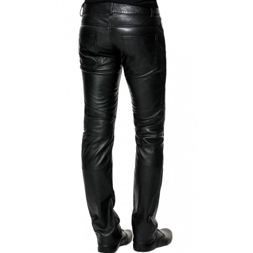 Pantalon cuir homme type jeans cuir épais mouton  noir modèle Mickael