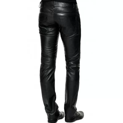 Pantalon cuir homme type jeans cuir épais mouton noir modèle Mickael