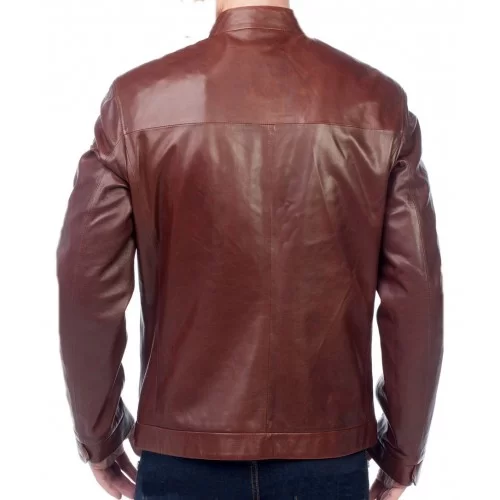 Blouson homme cuir col officier en agneau marron modèle Dominique 