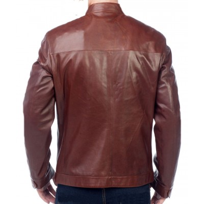 Blouson homme cuir col officier en  agneau marron modèle Dominique 