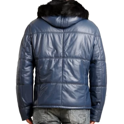 Blouson doudoune cuir agneau noir capuche intèrieure rex rabbit homme modèle Ceasar