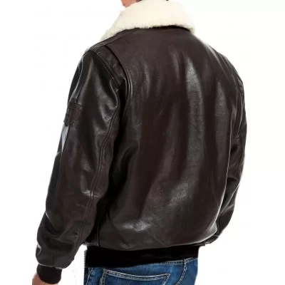 Blouson aviateur cuir vachette marron col mouton amovible blanc modèle Beurny