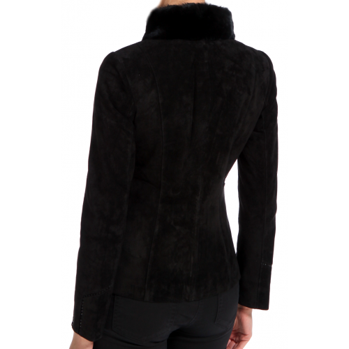 Blouson en mouton retourné façon peau velours fermeture éclair côté  col renard modèle Mirisa 