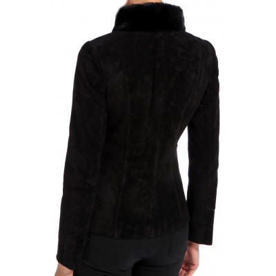 Blouson en mouton retourné façon peau velours fermeture éclair côté  col renard modèle Mirisa 