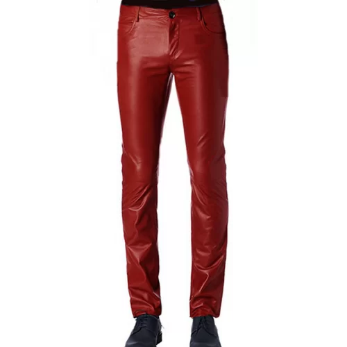 Pantalon cuir homme agneau rouge style jeans modèle Dana