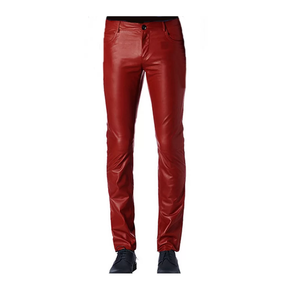 Pantalon cuir homme agneau rouge style jeans modèle Dana