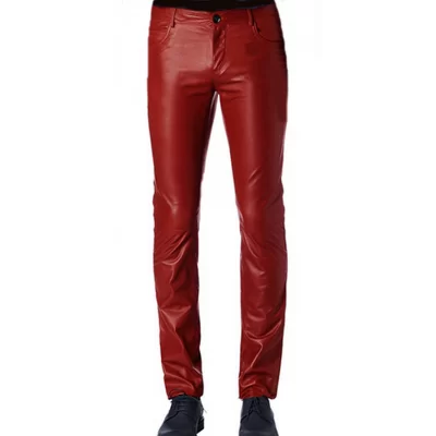 Pantalon cuir homme agneau rouge style jeans modèle Dana