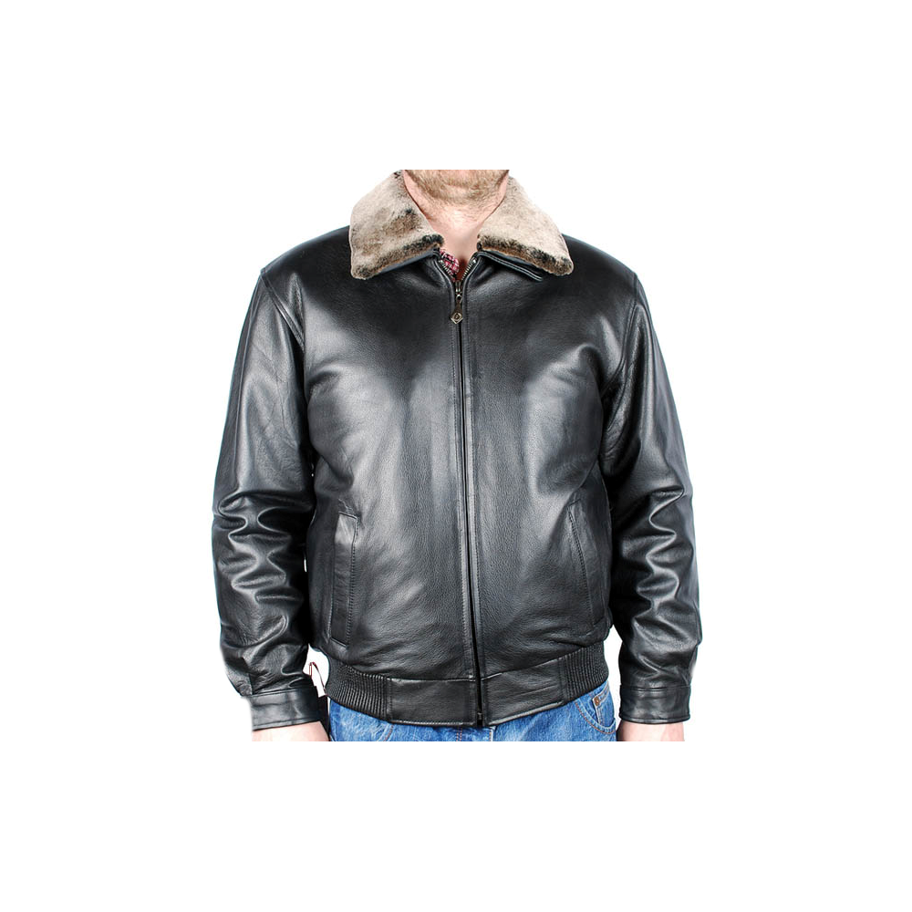 Blouson homme cuir vachette noir col mouton amovible bombers modèle Aviateur