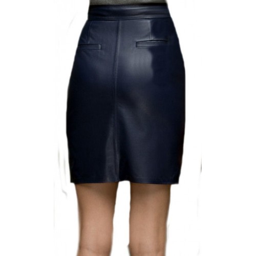 Jupe cuir au dessus des genoux avec ceinture agneau bleu modèle Margaret