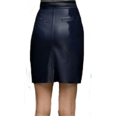 Jupe cuir avec ceinture au dessus des genoux agneau bleu modèle Margaret