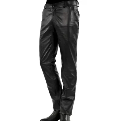 Pantalon cuir homme style jeans agneau noir modèle Dialo