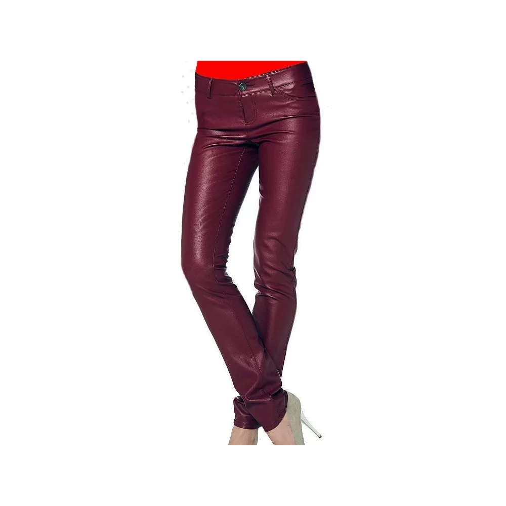 pantalon femme cuir agneau waxy bordeaux fabrication française haut de  gamme à prix bas